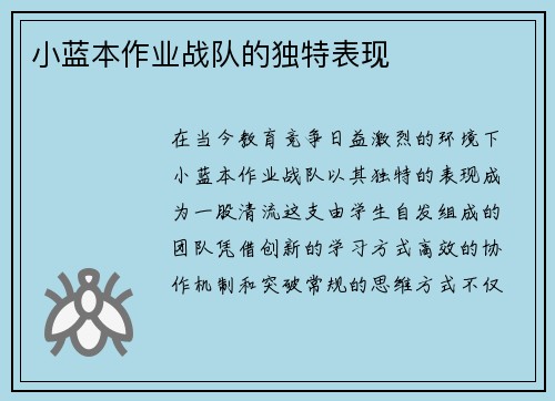 小蓝本作业战队的独特表现