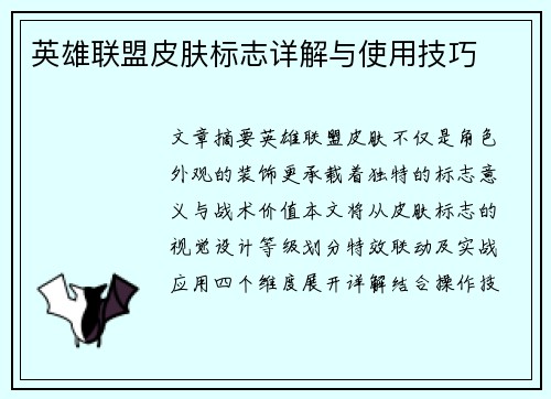 英雄联盟皮肤标志详解与使用技巧